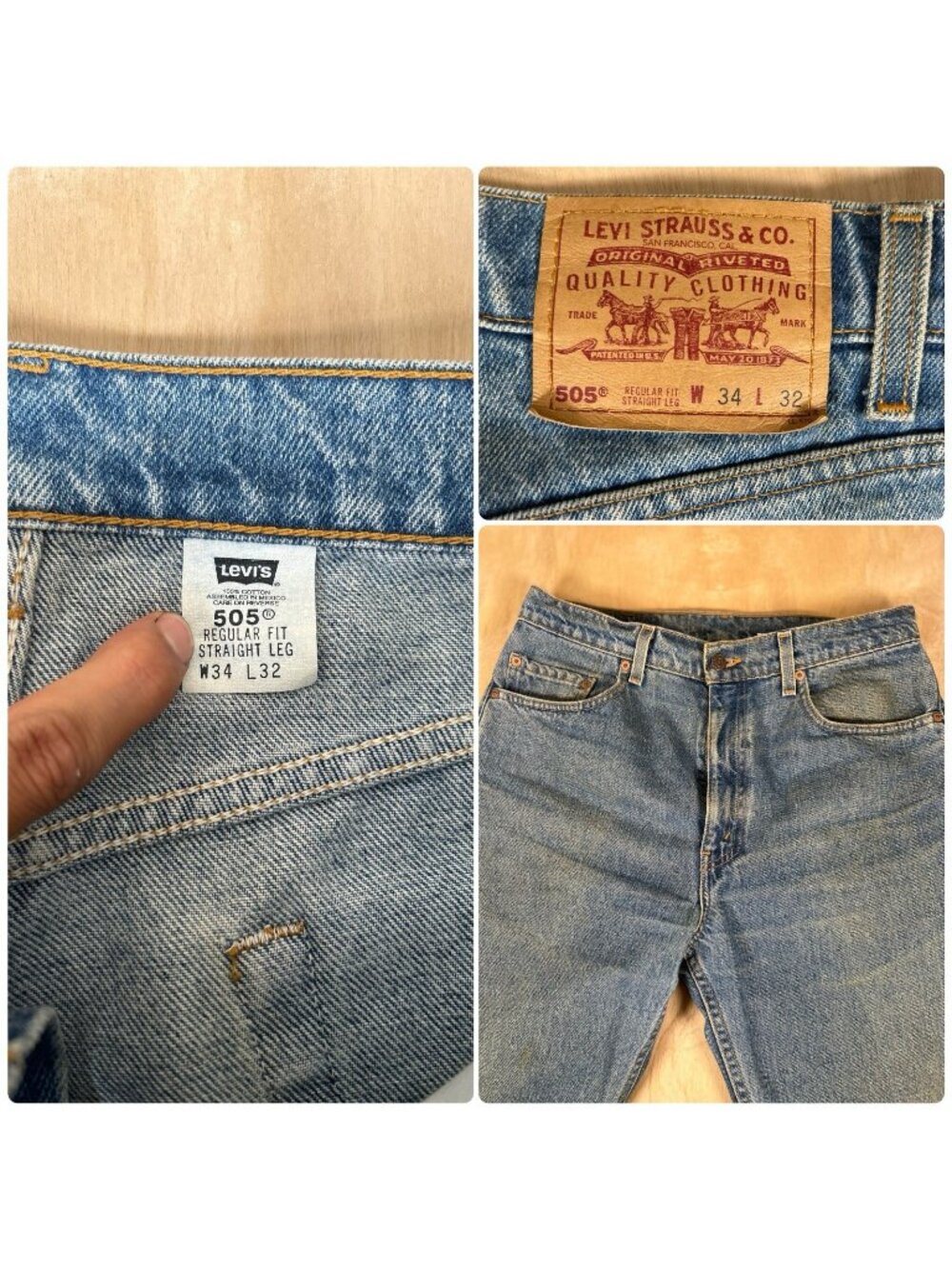 Vintage Levis 505 Jeans Mens 34x32 Blue Medium Wash Regular Straight Denim 90s